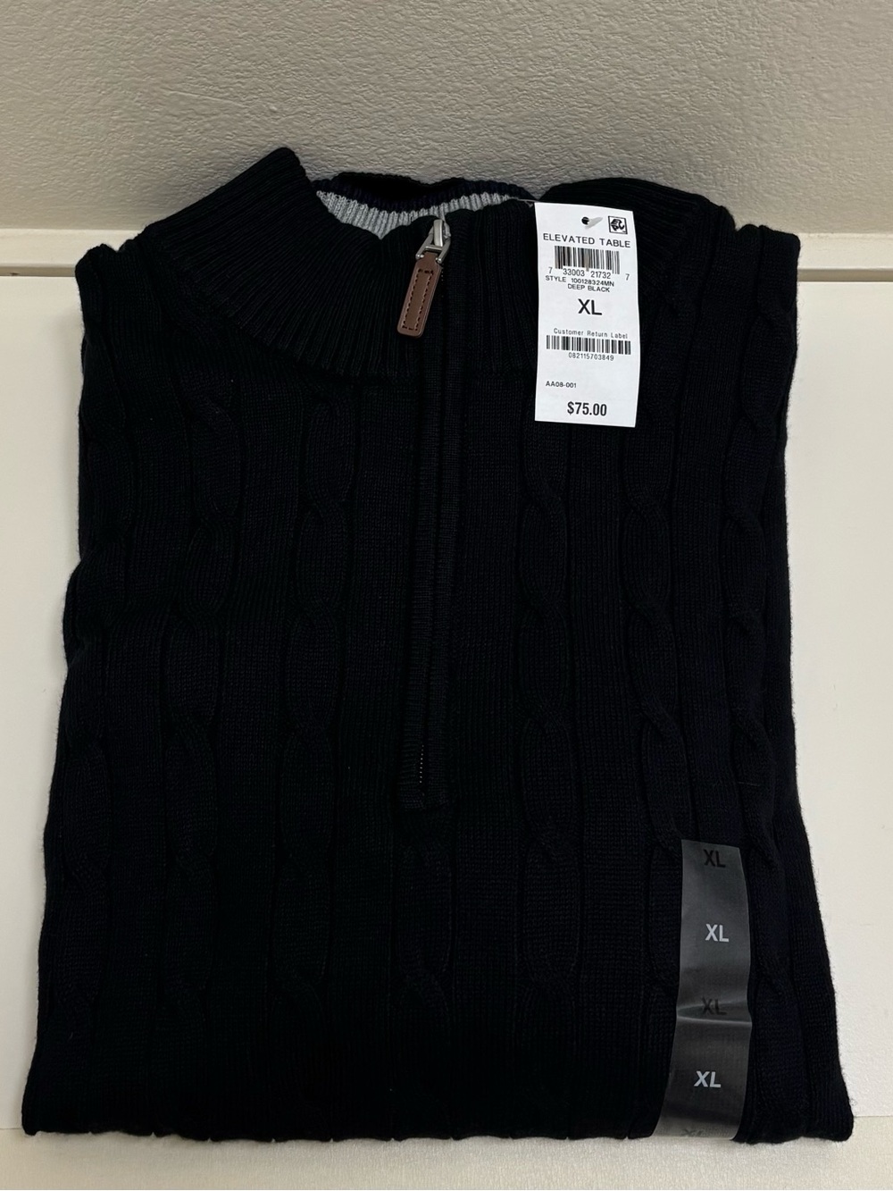 Club Room Black Cable-Knit Quarter-Zip Sweater